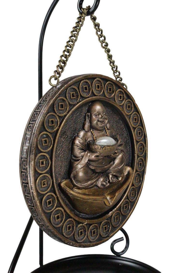 Feng Shui Lucky Buddha Hotei Medallion Backflow Incense Burner With Stand 9.75"H