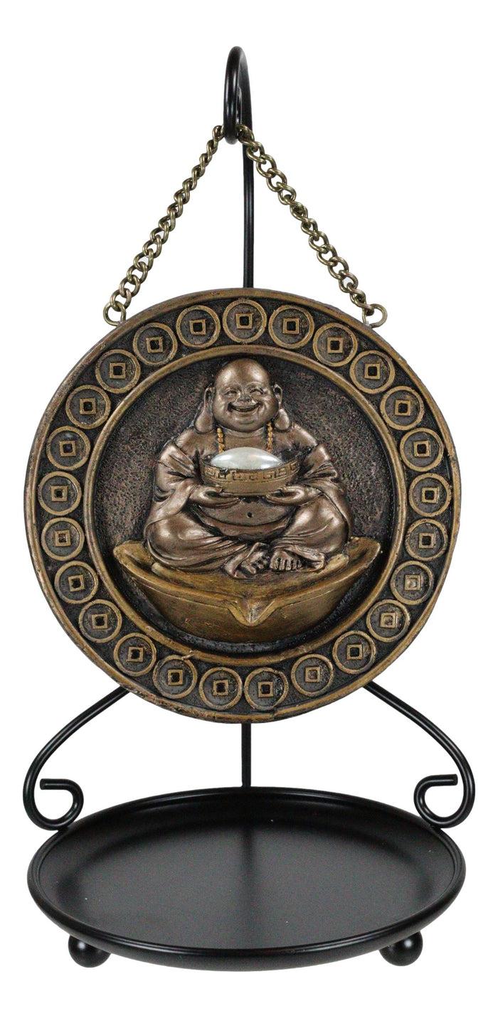 Feng Shui Lucky Buddha Hotei Medallion Backflow Incense Burner With Stand 9.75"H