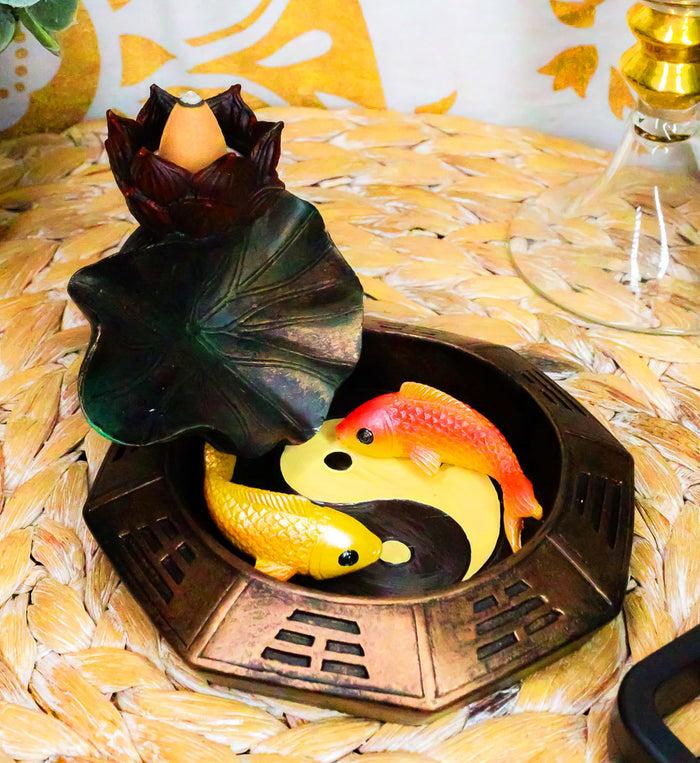 Feng Shui Padma Lotus Basin Yin Yang Koi Fishes Backflow Incense Cone Burner Feng Shui Padma Lotus Basin Yin Yang Koi Fishes Backflow Incense Cone Burner