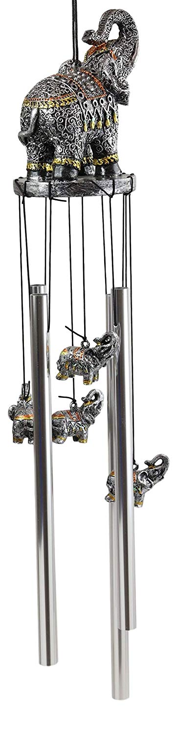 Feng Shui Thai Buddha Elephant In Filigree Art Figurine Crown Garden Wind Chime