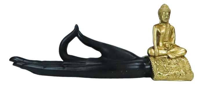 Feng Shui Yoga Shunya Mudra Golden Buddha Palm Hand Incense Burner Figurine