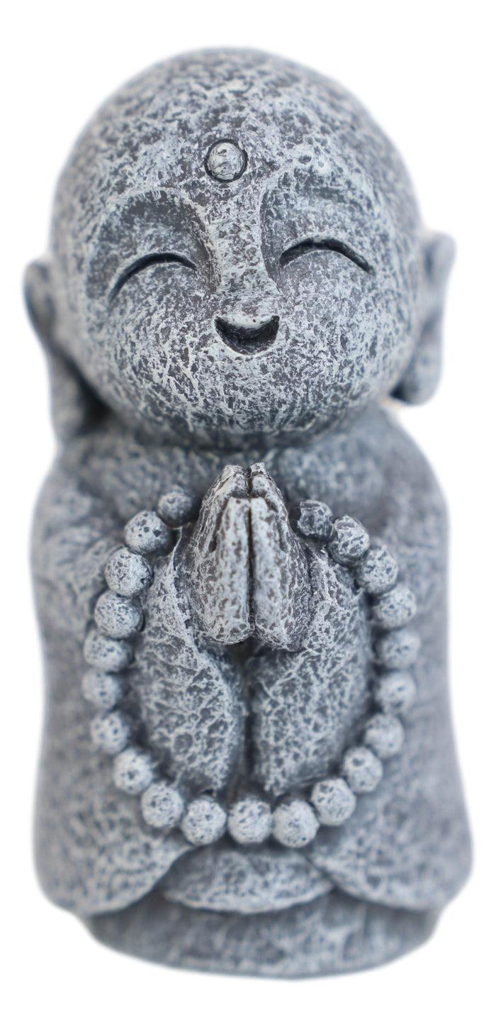 Feng Shui Zen Blissful Japanese Jizo Monk With Prayer Beads Mini Figurine 3"Tall