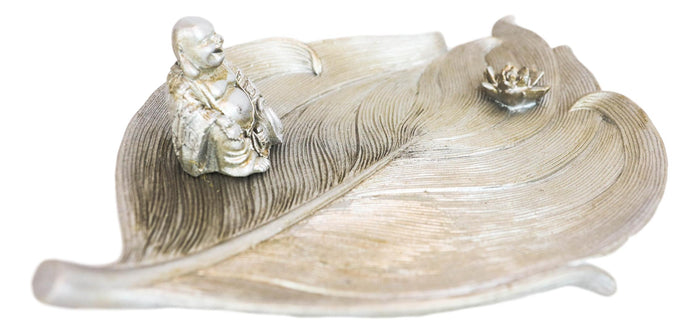Feng Shui Zen Hotei Laughing Buddha With Lotus Flower Incense Holder Figurine