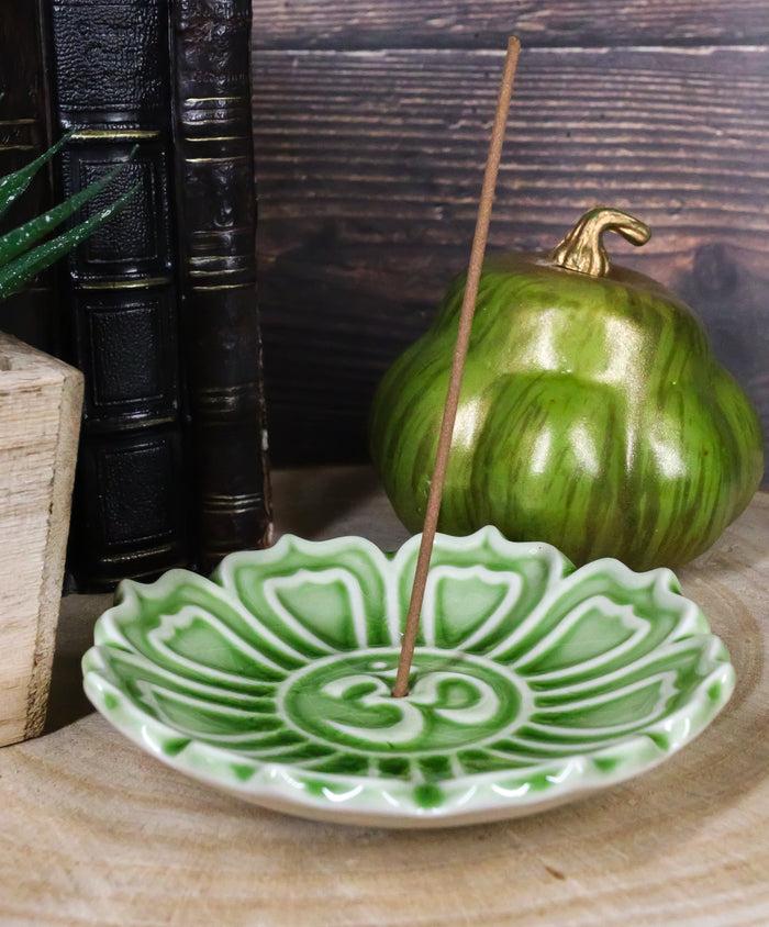Fengshui Zen Buddha Om Lotus Padma Flower Ceramic Round Disc Incense Burner Fengshui Zen Buddha Om Lotus Padma Flower Ceramic Round Disc Incense Burner