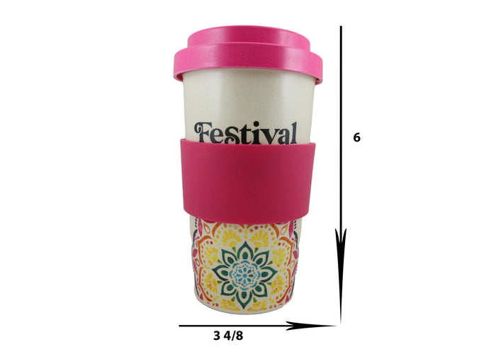 Festival Fuel Mandala Bamboo Fiber Reusable Travel Mug Cup W/ Lid And Sleeve