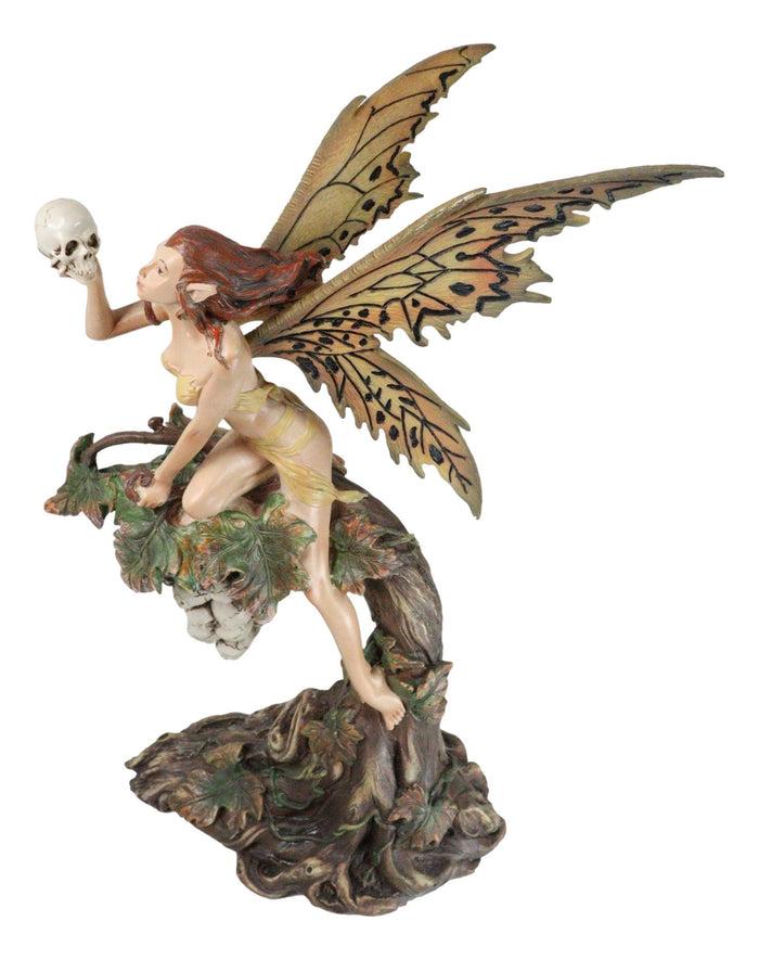 Fin De Siecle End Of The Century Fairy Gazing On Vine Branch Of Skulls Figurine