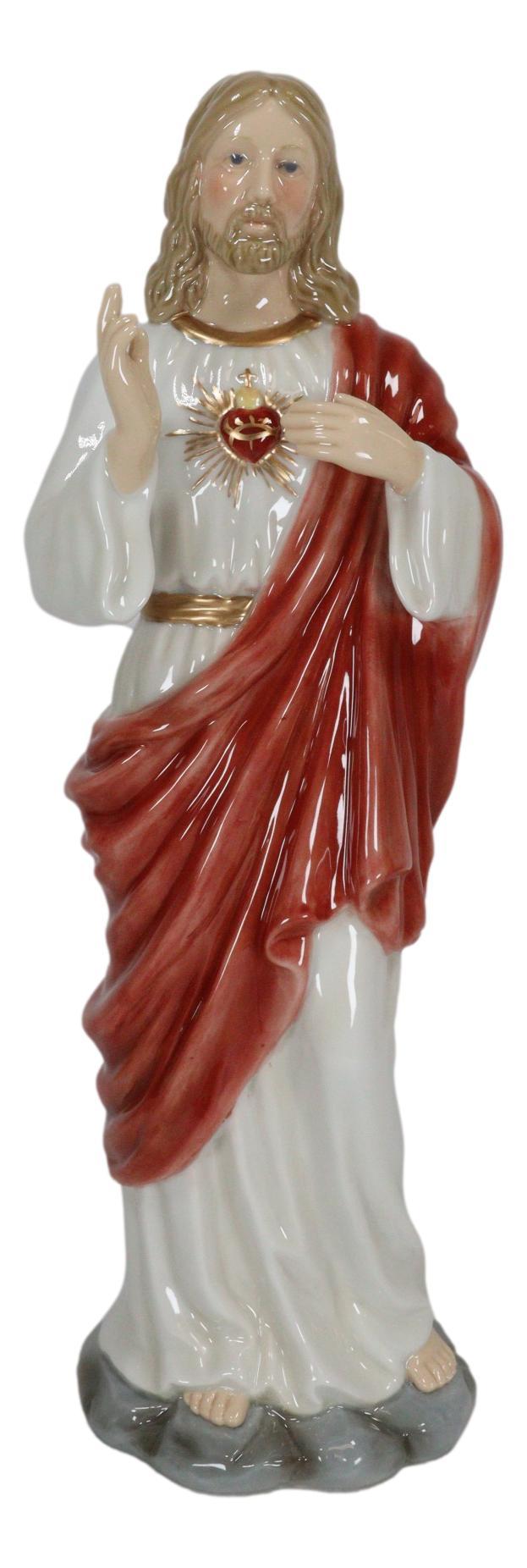Fine Porcelain Catholic Inspirational Sculpture Of The Sacred Heart Of Jesus