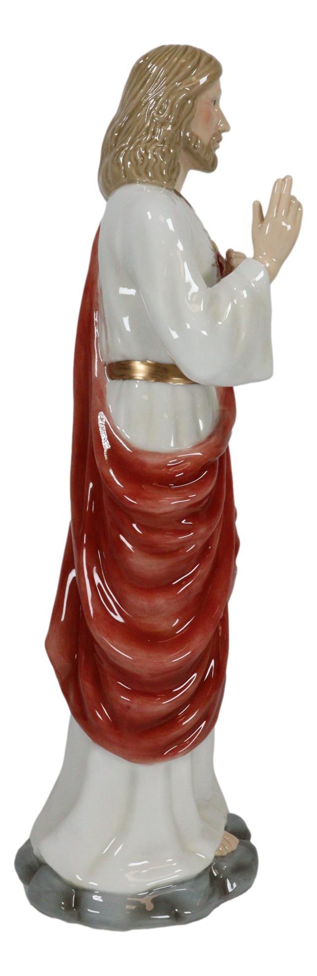 Fine Porcelain Catholic Inspirational Sculpture Of The Sacred Heart Of Jesus