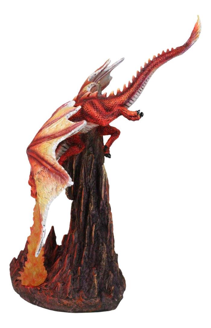 Fire Elemental Ferocious Dragon Breathing Flame On Volcanic Mountain Figurine