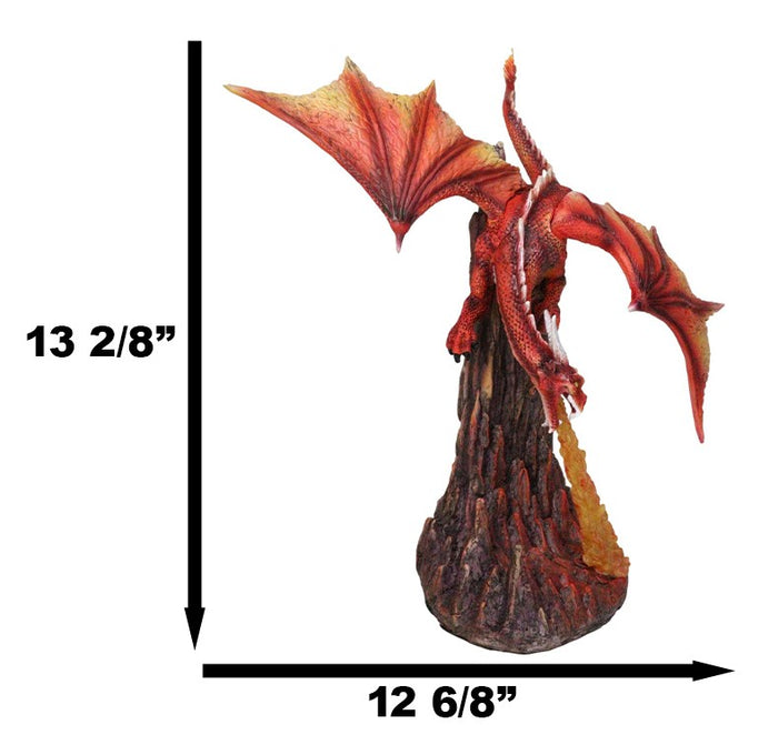 Fire Elemental Ferocious Dragon Breathing Flame On Volcanic Mountain Figurine