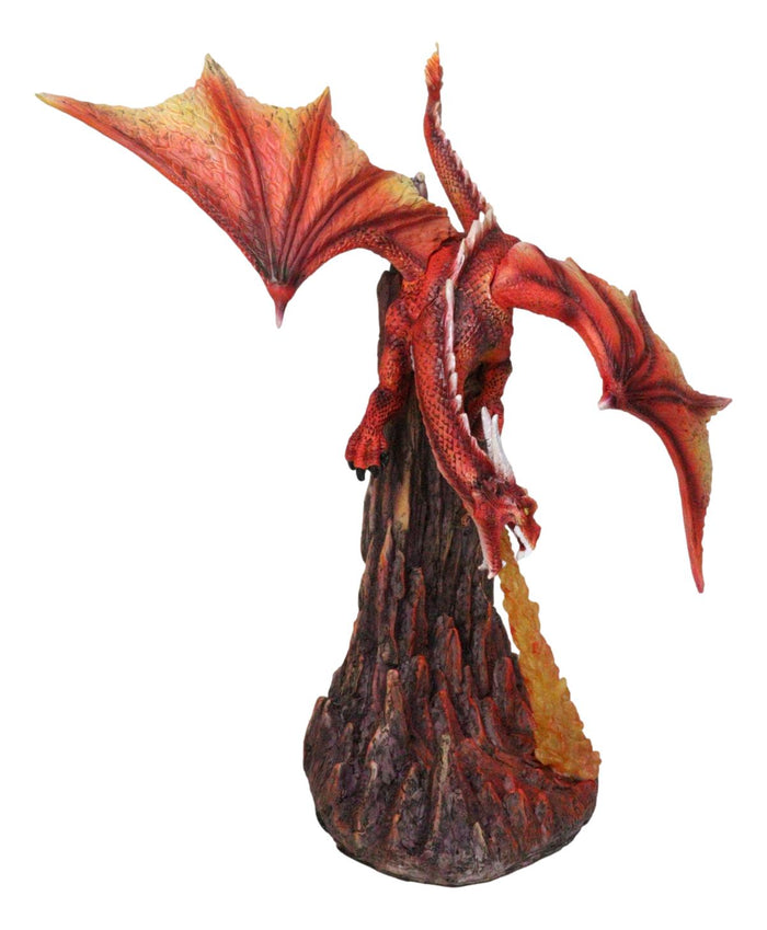 Fire Elemental Ferocious Dragon Breathing Flame On Volcanic Mountain Figurine