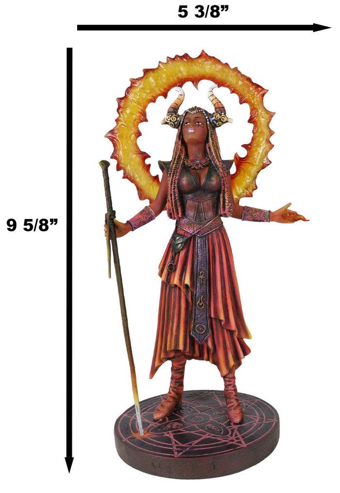 Fire Elemental Horned Sorceress Demoniac With Staff Pentagram Hellfire Figurine