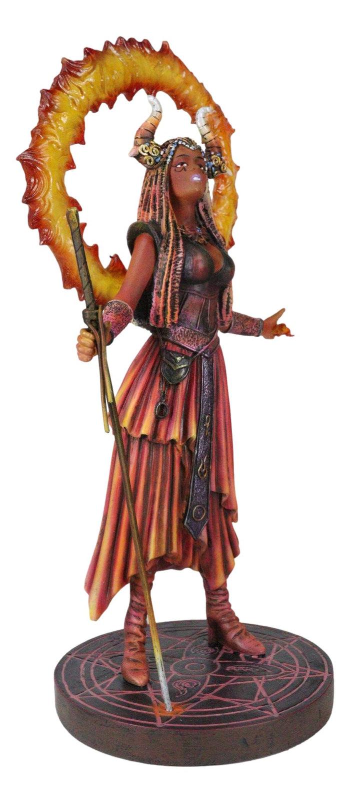 Fire Elemental Horned Sorceress Demoniac With Staff Pentagram Hellfire Figurine
