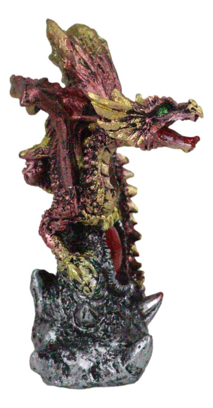 Fire Ember Dragon Guarding Weathered Tree Of Life With Red Crystal Gem Figurine