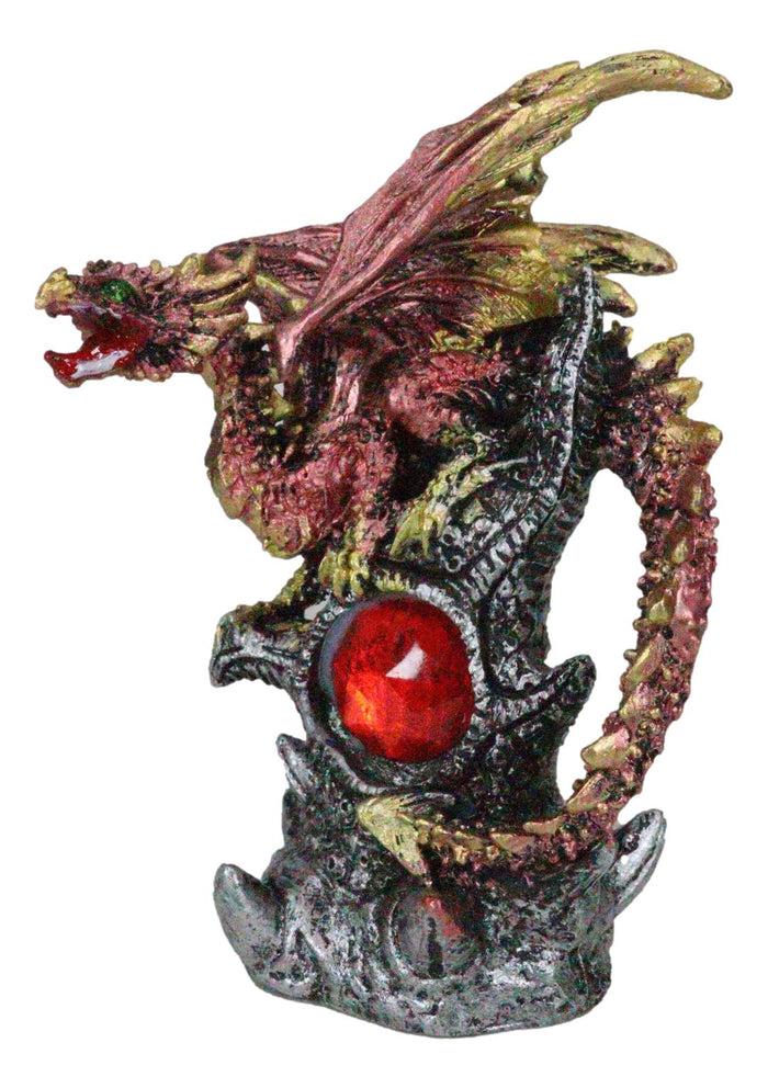 Fire Ember Dragon Guarding Weathered Tree Of Life With Red Crystal Gem Figurine