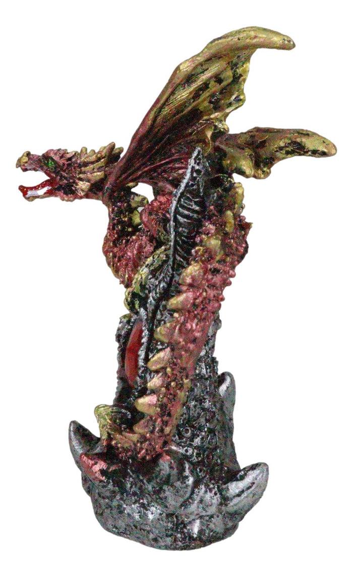 Fire Ember Dragon Guarding Weathered Tree Of Life With Red Crystal Gem Figurine