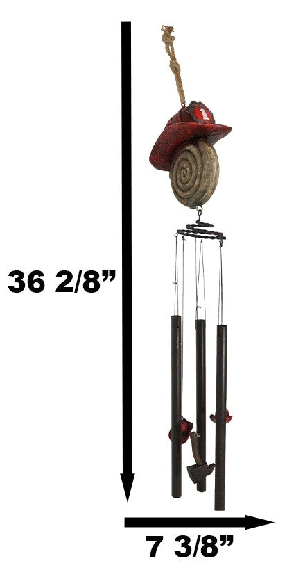 Fire Fighter Axe Fireman Station Number 1 Hat With Coiled Water Hose Wind Chime
