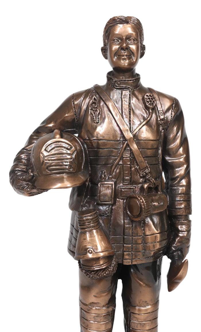 Fire Fighter Civil Service Firewoman With Helmet And Axe On Trophy Base Statue