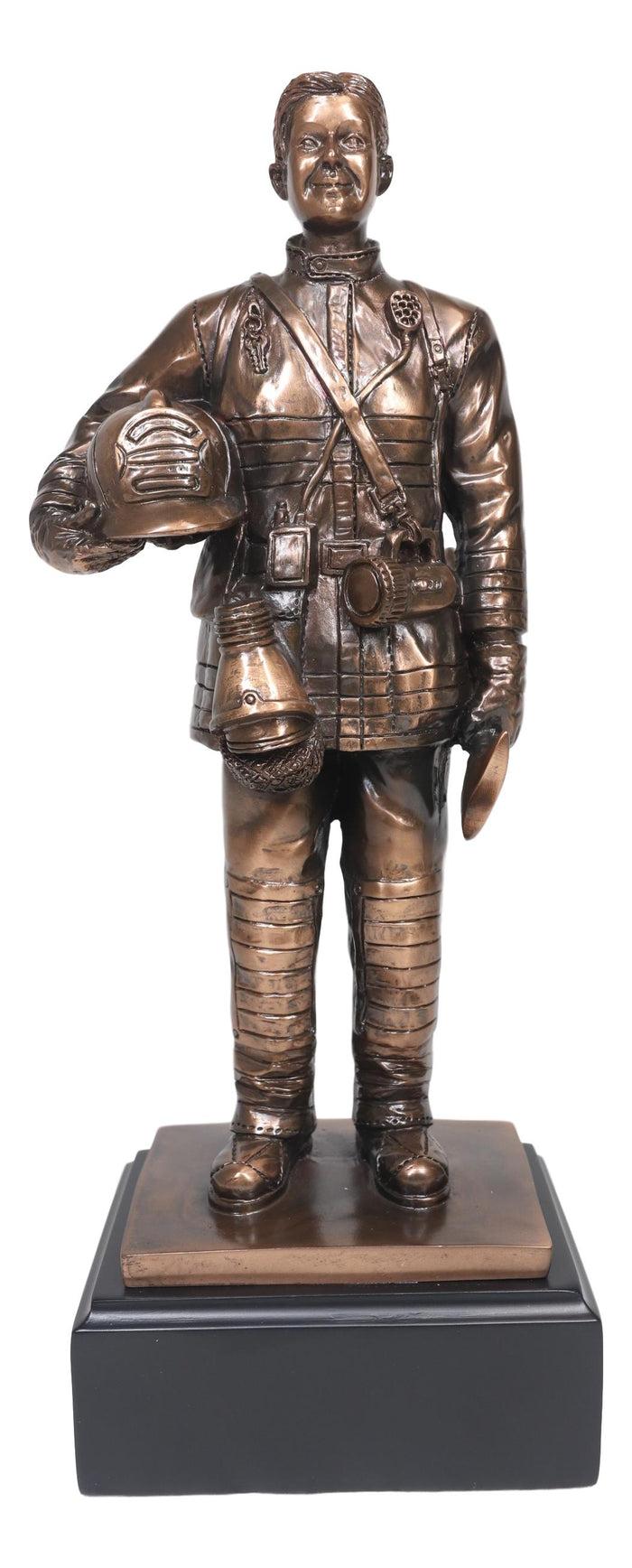 Fire Fighter Civil Service Firewoman With Helmet And Axe On Trophy Base Statue