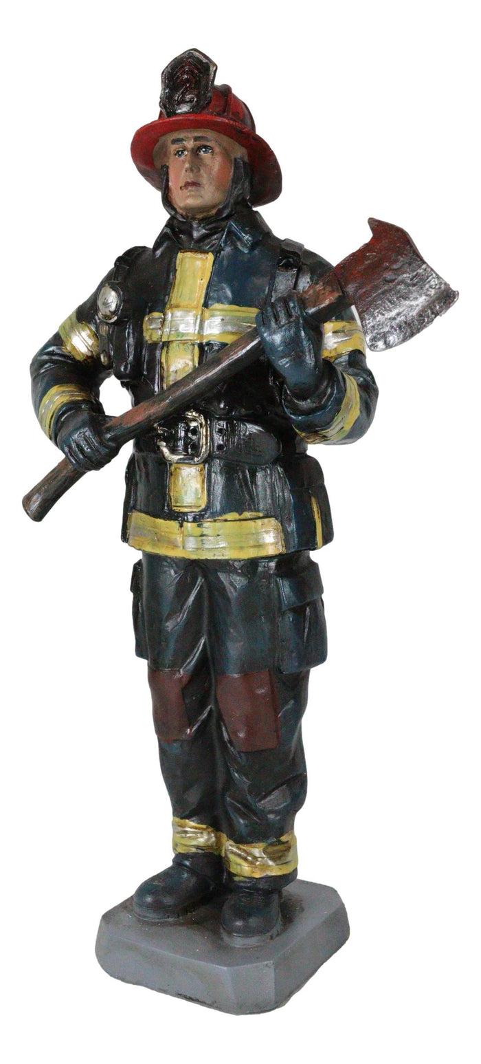 Fire Fighter Fireman In Bunker Gear Suit And Air Tank Holding An Axe Figurine