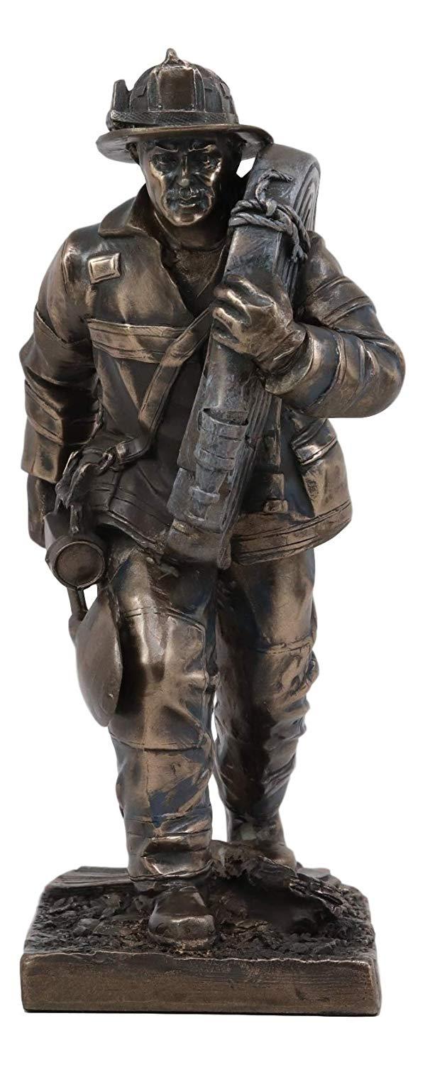 Fireman In Rescue With Shovel And Hose Pipe Statue 7"H Fire Fighter Hero Decor