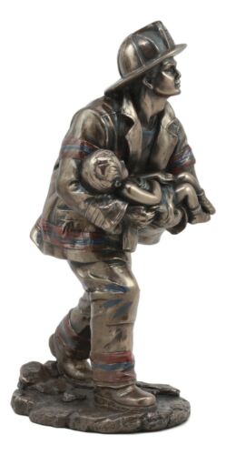 Fireman Saving A Child Statue 7.5" Tall Civil Service Hero Rescue Fire Fighter