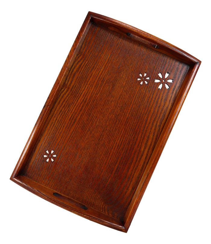 Floral Pattern Sturdy Solid Wood Food Tea Butler Tray Platter With Handles 16"X11"