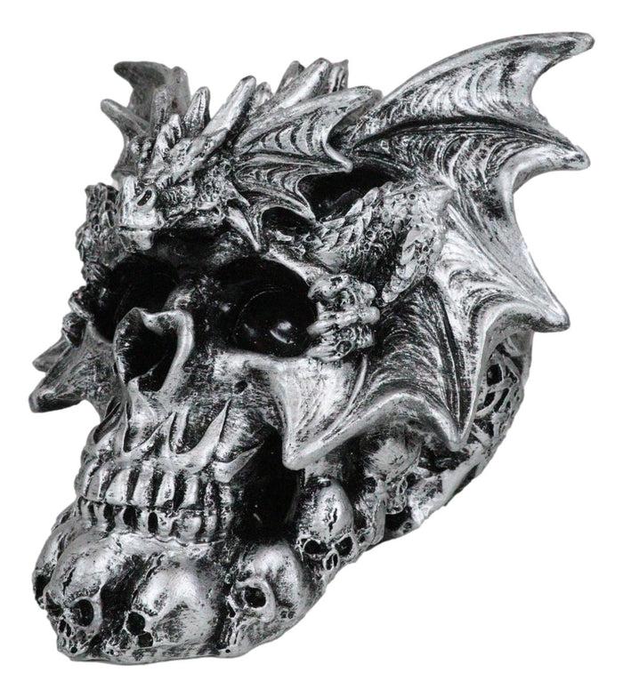 Flying Dragon On Ossuary Morphing Skull With Celtic Tribal Patterns Figurine