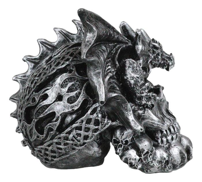Flying Dragon On Ossuary Morphing Skull With Celtic Tribal Patterns Figurine