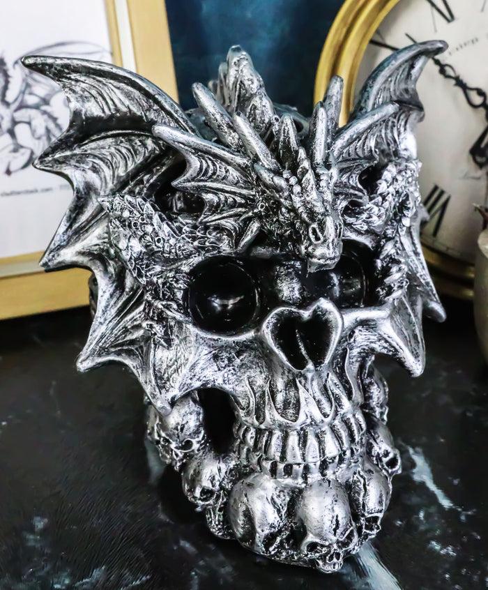 Flying Dragon On Ossuary Morphing Skull With Celtic Tribal Patterns Figurine
