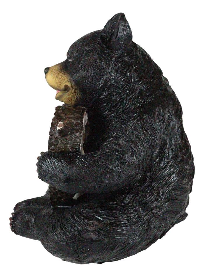 Forest Black Bear Holding Love The Lord With All Your Heart Log Sign Figurine