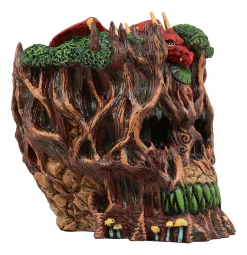 Forest Ent Treant Skull With Dragon Statue 5.5'L Greenman Dungeons And Dragons