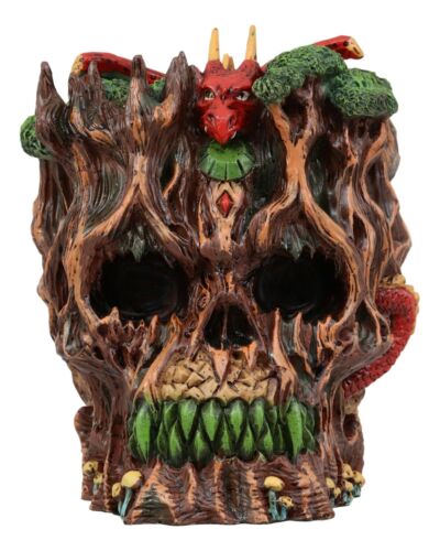 Forest Ent Treant Skull With Dragon Statue 5.5'L Greenman Dungeons And Dragons