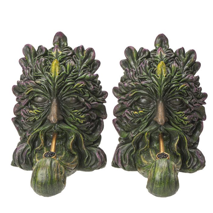 Forest Tree Spirit Ent Celtic Greenman Smoking Golden Pipes Decorative Bookends