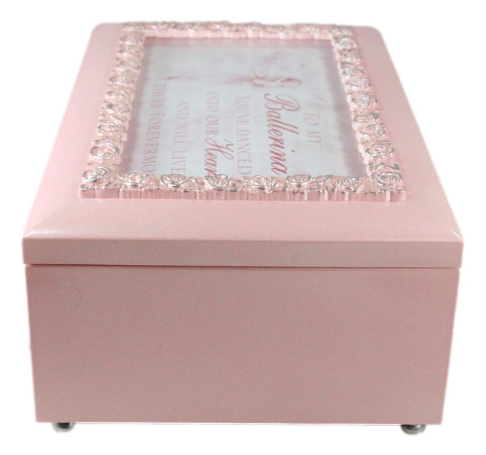 Forever In Our Hearts Dancing Ballerina Pink Floral Wooden Trinket Musical Box
