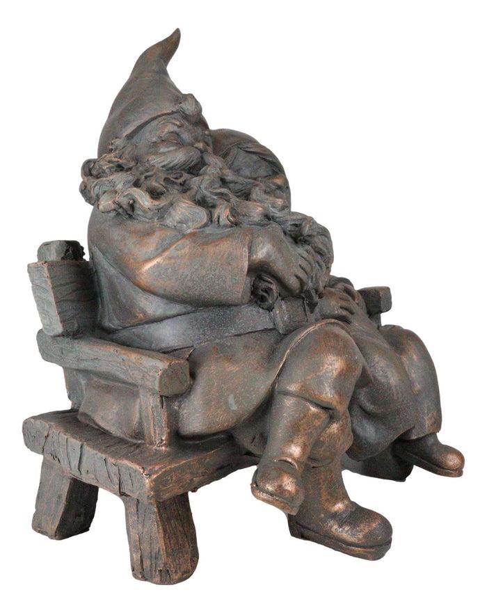 Forever Love Mr And Mrs Gnome Couple Sitting On Wooden Stool Bench Figurine