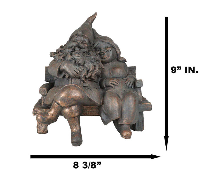 Forever Love Mr And Mrs Gnome Couple Sitting On Wooden Stool Bench Figurine