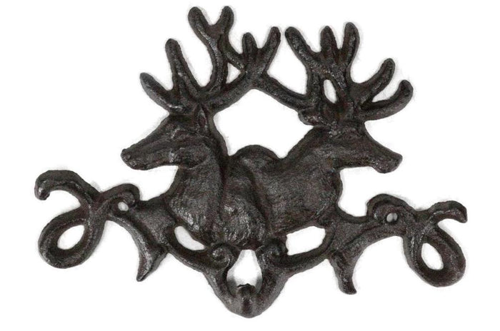 Forged Cast Iron Double Stag Deer Antlers Wall Hooks For Keys Leashes Scarves