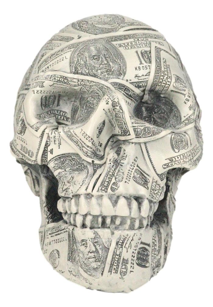 Fortune Lottery Benjamin Franklins Bank C-Note Money Bill Prints Skull Figurine