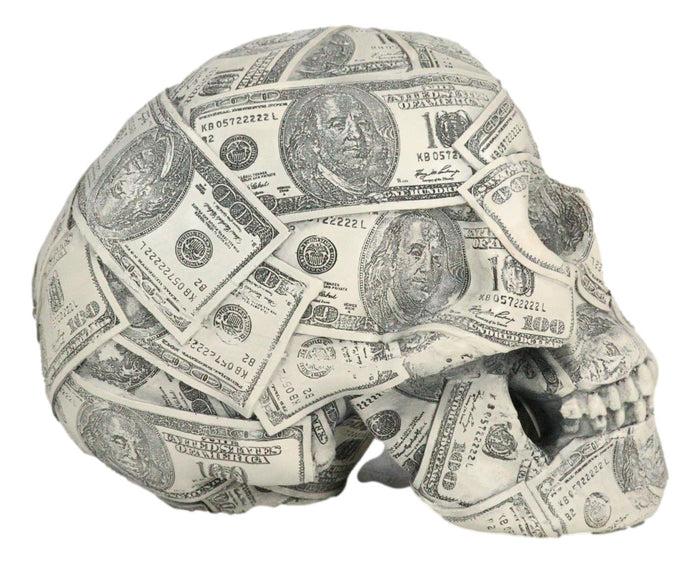 Fortune Lottery Benjamin Franklins Bank C-Note Money Bill Prints Skull Figurine
