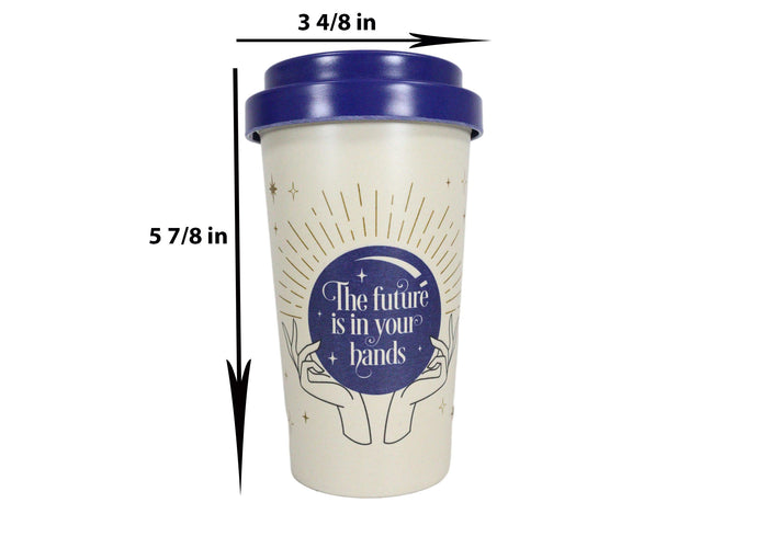 Fortune Teller Psychic Scrying Ball Palm Hands Travel Mug Cup W/ Lid And Sleeve