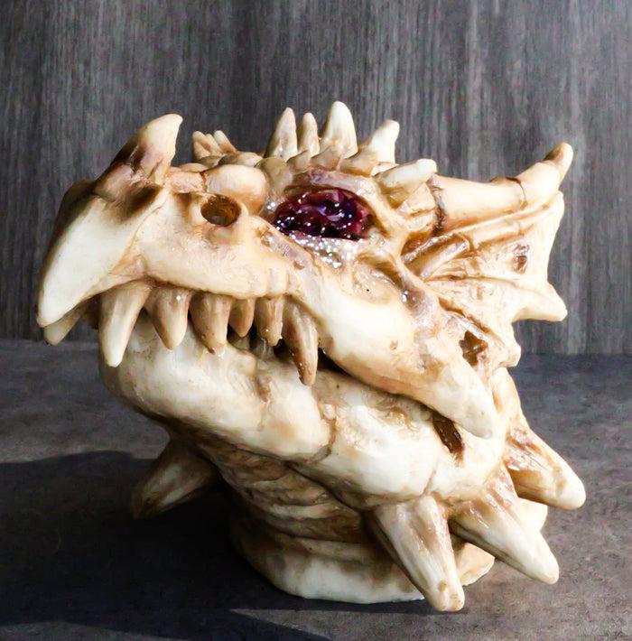 Fossil Dragon Skull Skeleton With Faux Geode Crystal Eyes Incense Burner Box Fossil Dragon Skull Skeleton With Faux Geode Crystal Eyes Incense Burner Box