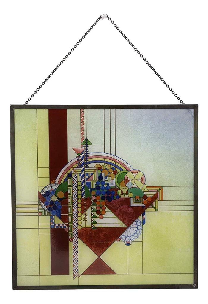 Frank Lloyd Wright Metal Framed May Basket Stained Glass Desktop Or Wall Plaque