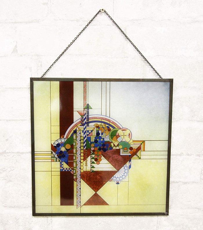 Frank Lloyd Wright Metal Framed May Basket Stained Glass Desktop Or Wall Plaque