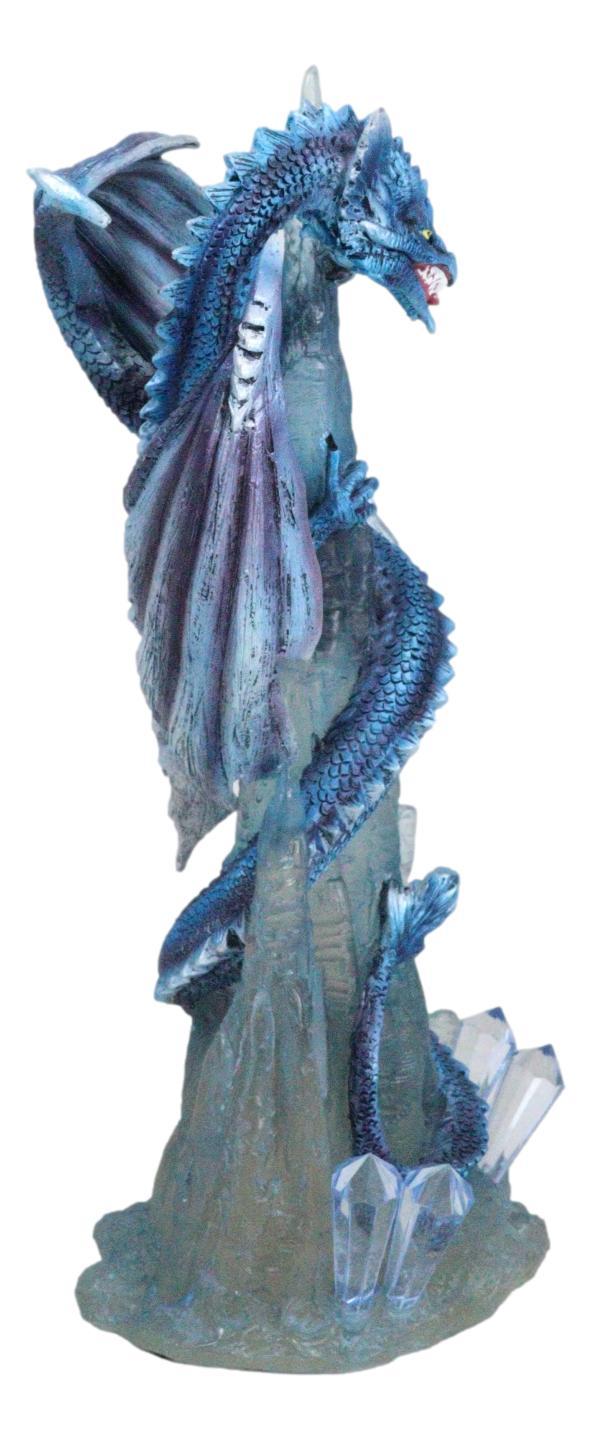 Frozen Stalactite Blue Dragon Serpent On Spiky Ice Mountain Cliff Figurine