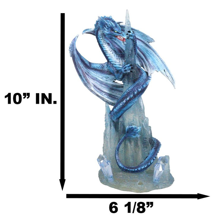 Frozen Stalactite Blue Dragon Serpent On Spiky Ice Mountain Cliff Figurine