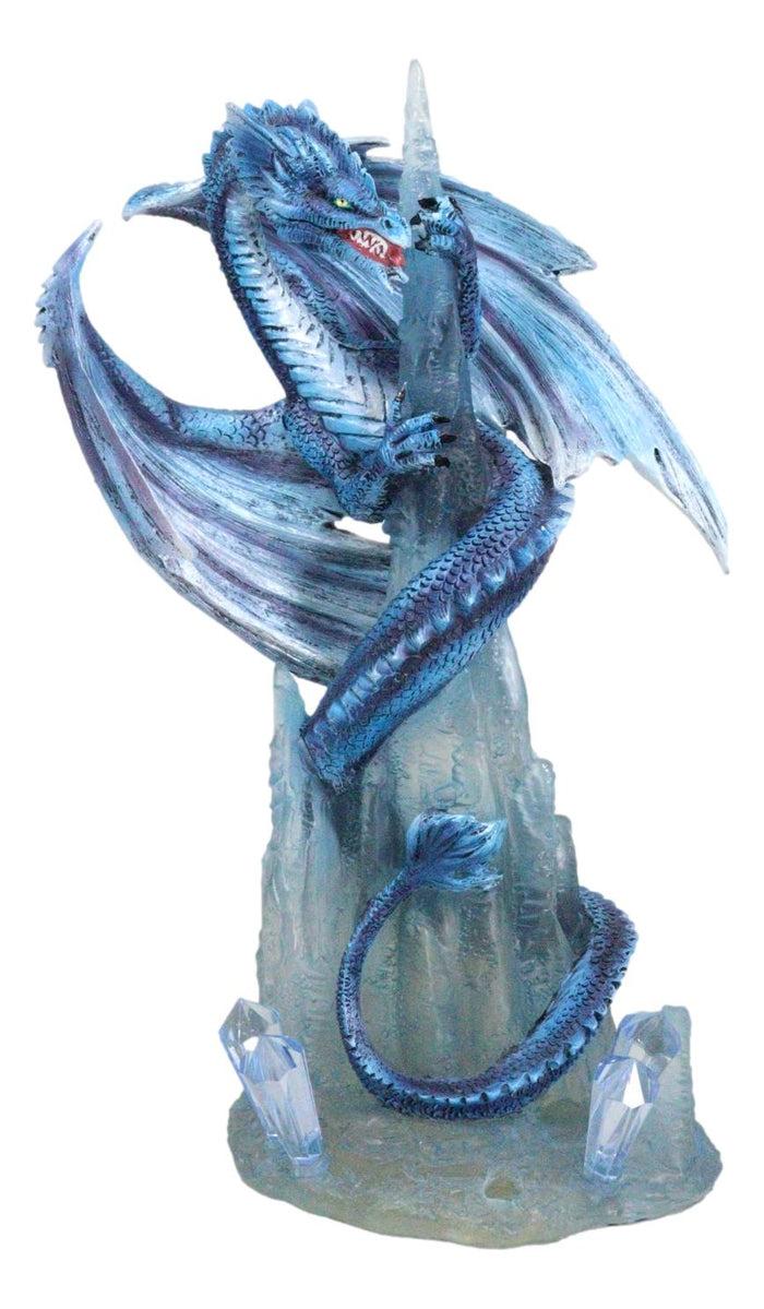 Frozen Stalactite Blue Dragon Serpent On Spiky Ice Mountain Cliff Figurine Frozen Stalactite Blue Dragon Serpent On Spiky Ice Mountain Cliff Figurine