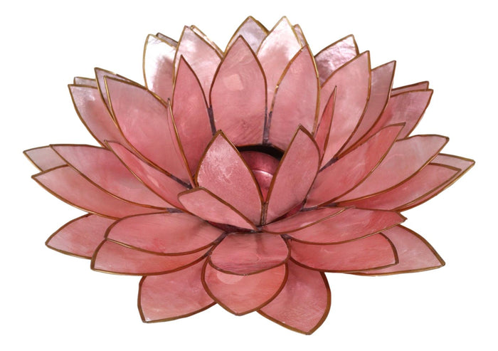 Fuchsia Pink Capiz Seashells Lotus Flower Votive Tea Light Candle Holder 8.5"D