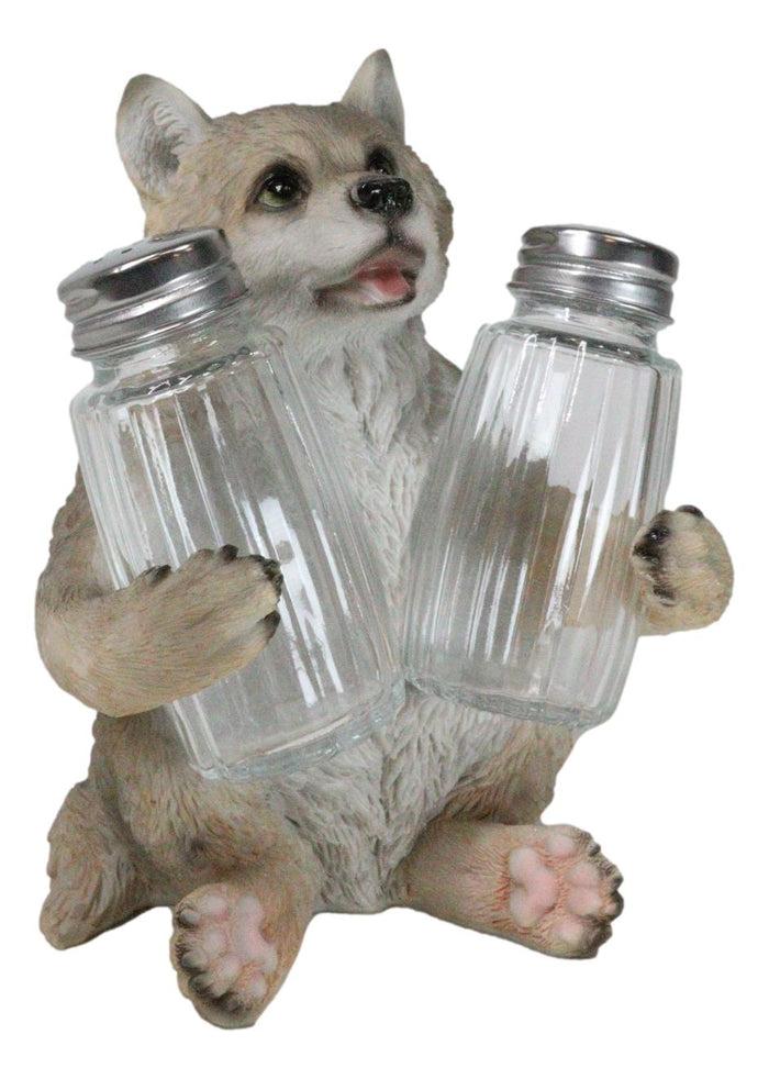 Full Moon Spice Lover Gray Wolf Pup Salt And Pepper Shakers Holder Figurine