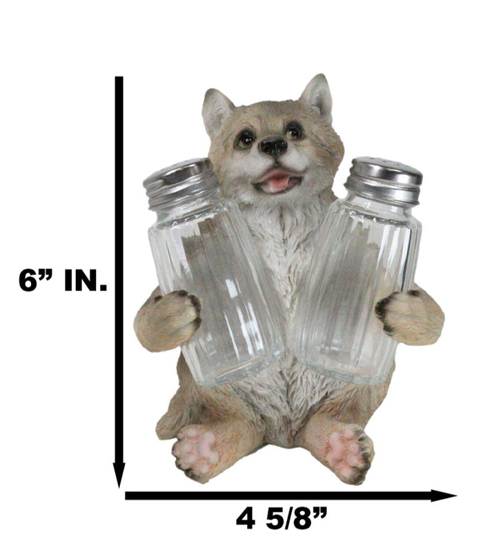 Full Moon Spice Lover Gray Wolf Pup Salt And Pepper Shakers Holder Figurine